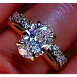 Solid 14k white and yellow gold 2ct e vs1 lab oval diamond ring and  band